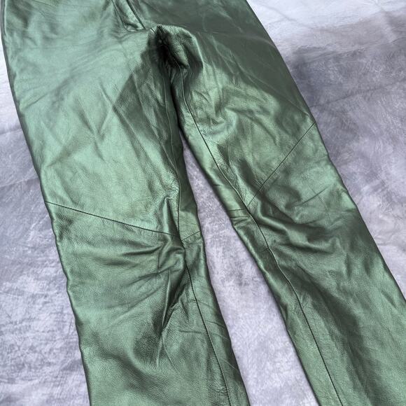 Women's Vintage 90's Hugo Buscatti Shiny Green Leather Casual Pants Sz 4 Tall - Picture 8 of 8